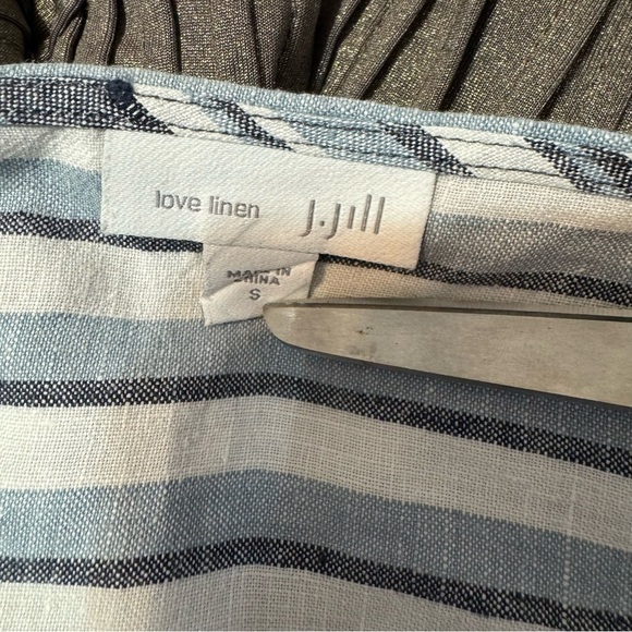 J. Jill Love Linen Dress Sleeveless 100% Linen Blue White Stripe Shift Nautical - Picture 2 of 7